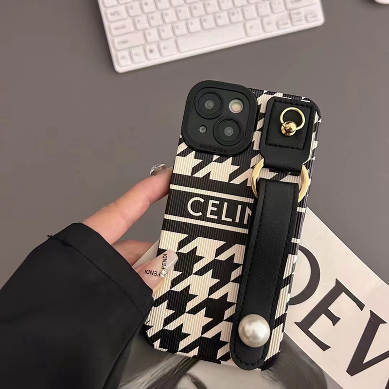 Celine luxury handband leather stand ring monogram iphone 14 pro max case