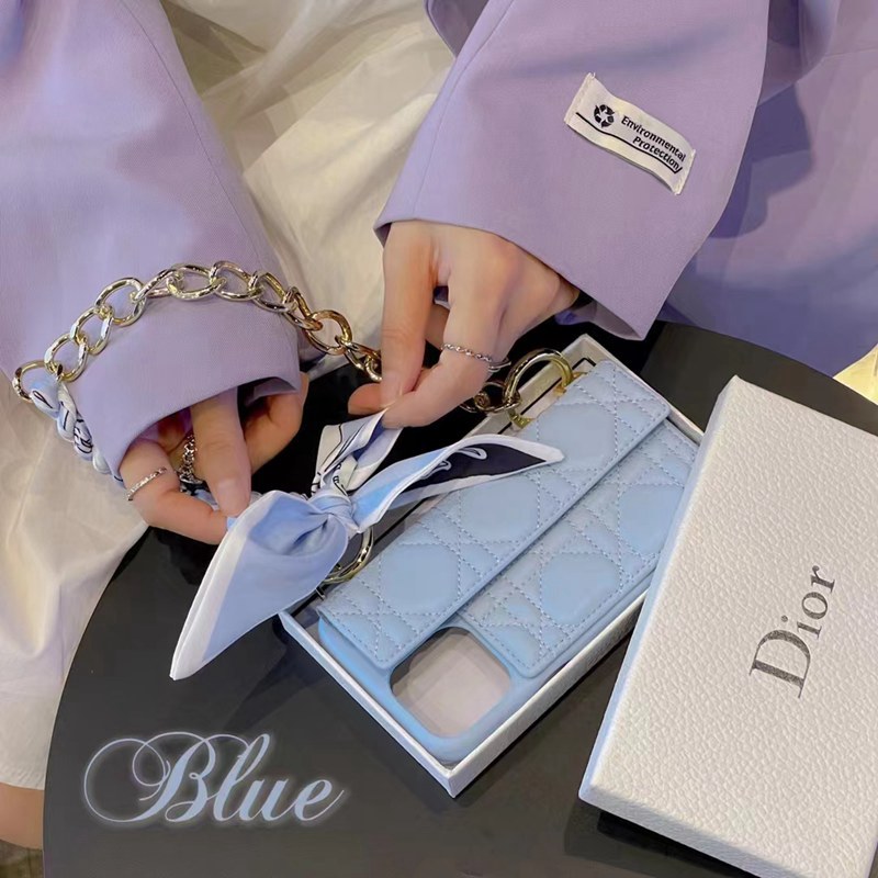dior iphone 15 pro max plus case luxury card leather chain ribbon logo cover Man Women Girls