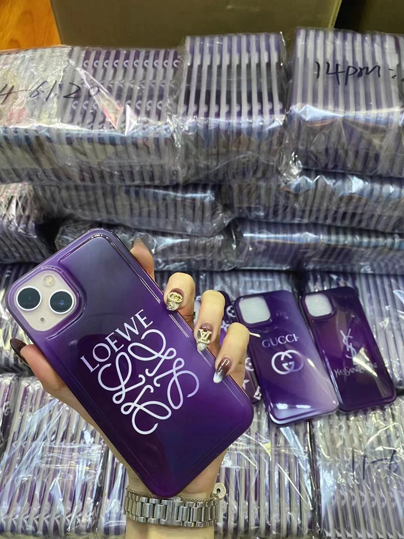 LV YSL Gucci Loewe iphone 14 Pro Max 14 plus case purple monogram shine brand cover