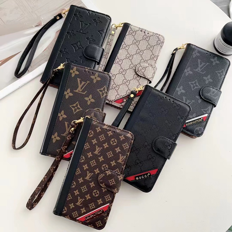 LV Gucci luxury leather strap card notebook monogram elegant iphone 15 Pro Max Plus case  cover