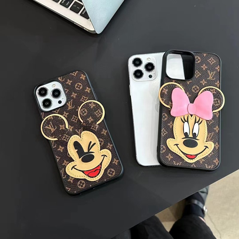 LV luxury iPhone 15 Pro Max case leather Disney mickey minnie mouse card monogram designer cover