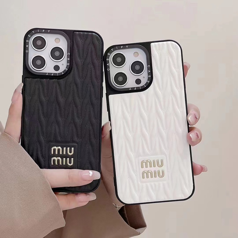 miu miu iphone 14 pro max plus case logo shine leather protect brand unique cover