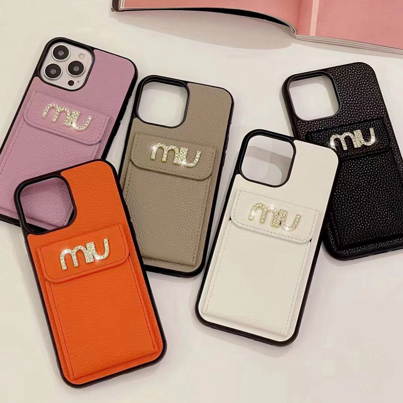 Miu Miu luxury monogram cute leather card bag brand iphone 15 Pro Max Plus case