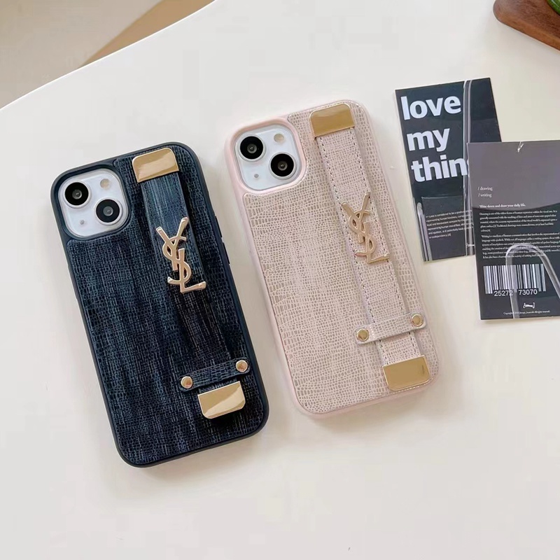 YSL iPhone 14 Pro Max case monogram stand luxury handbend leather designer shell Man Women Girls