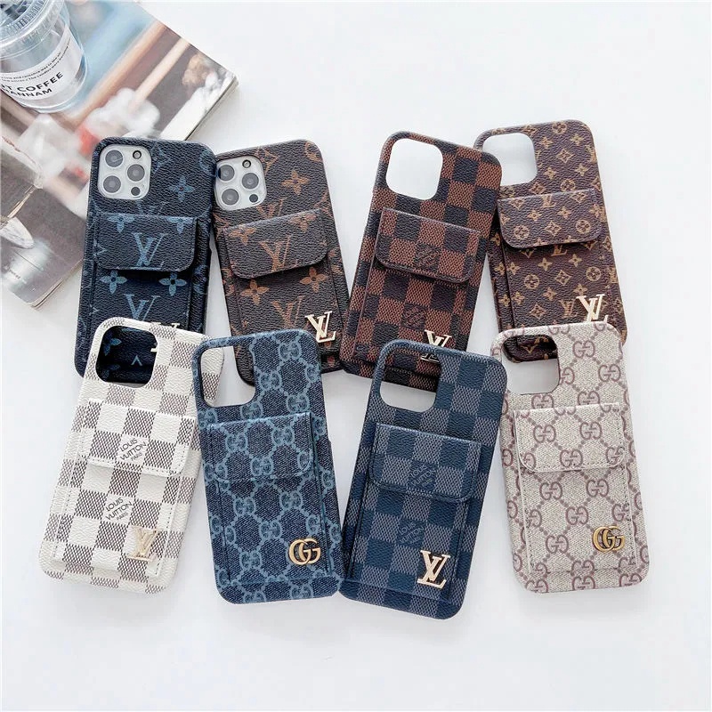 Louis Vuitton Gucci brand card pocket leather monogram case For iphone 14 pro max