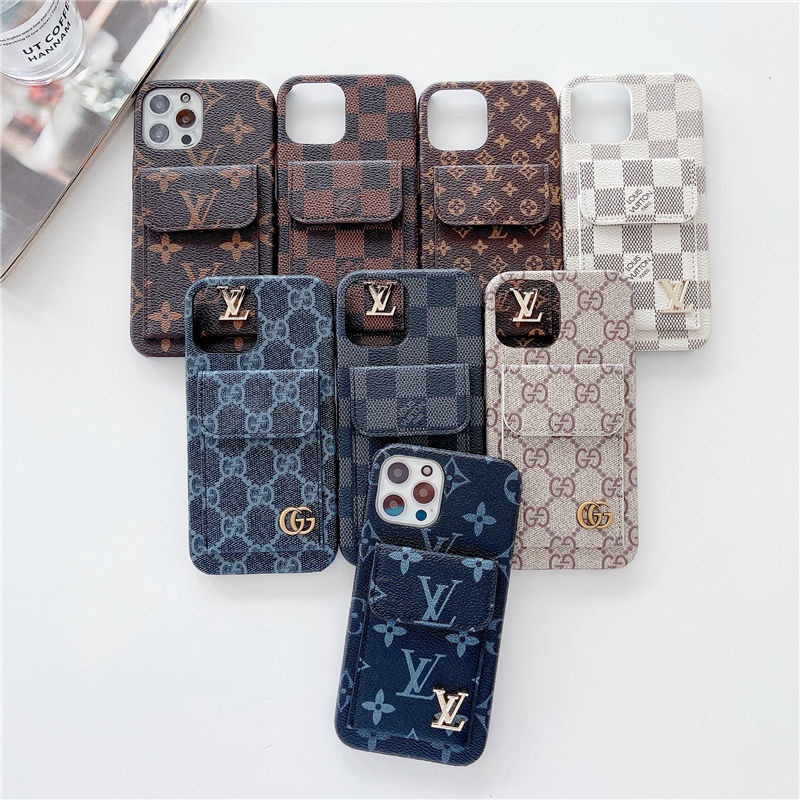 LV Gucci iphone 14 pro max plus case card pocket logo GG brand cover