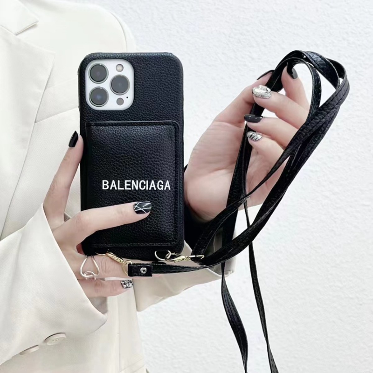 balenciaga iphone 14 pro max plus case luxury strap card bag leather ...