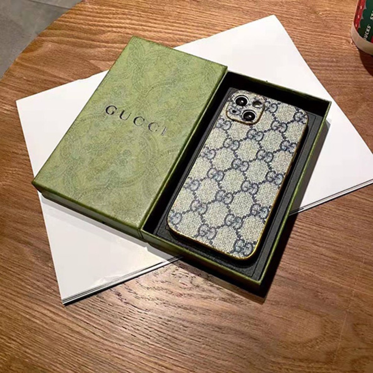 Gucci iphone 14plus/14pro max leather monogram case, by Rerecase