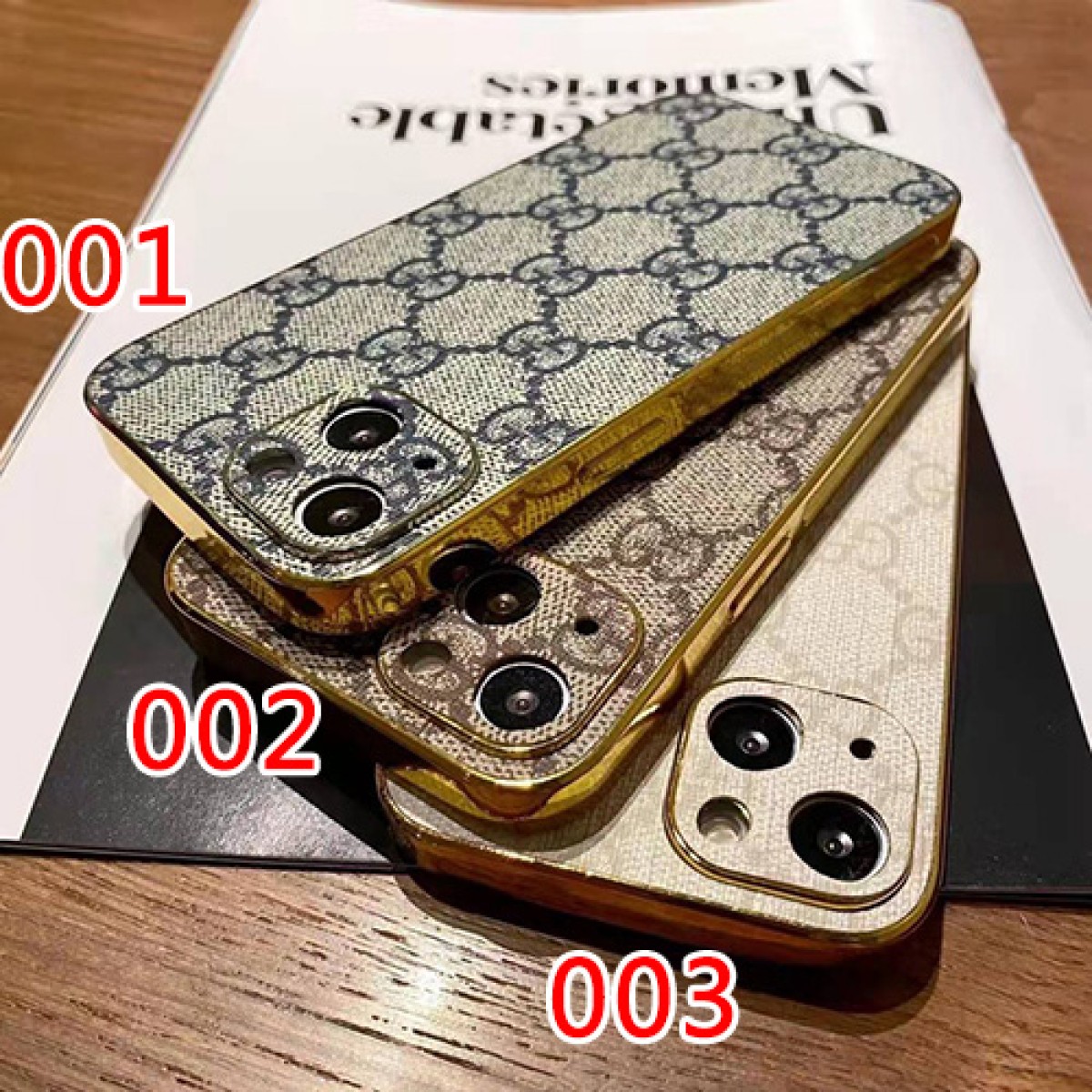 Gucci iphone 14plus/14pro max leather monogram case, by Rerecase