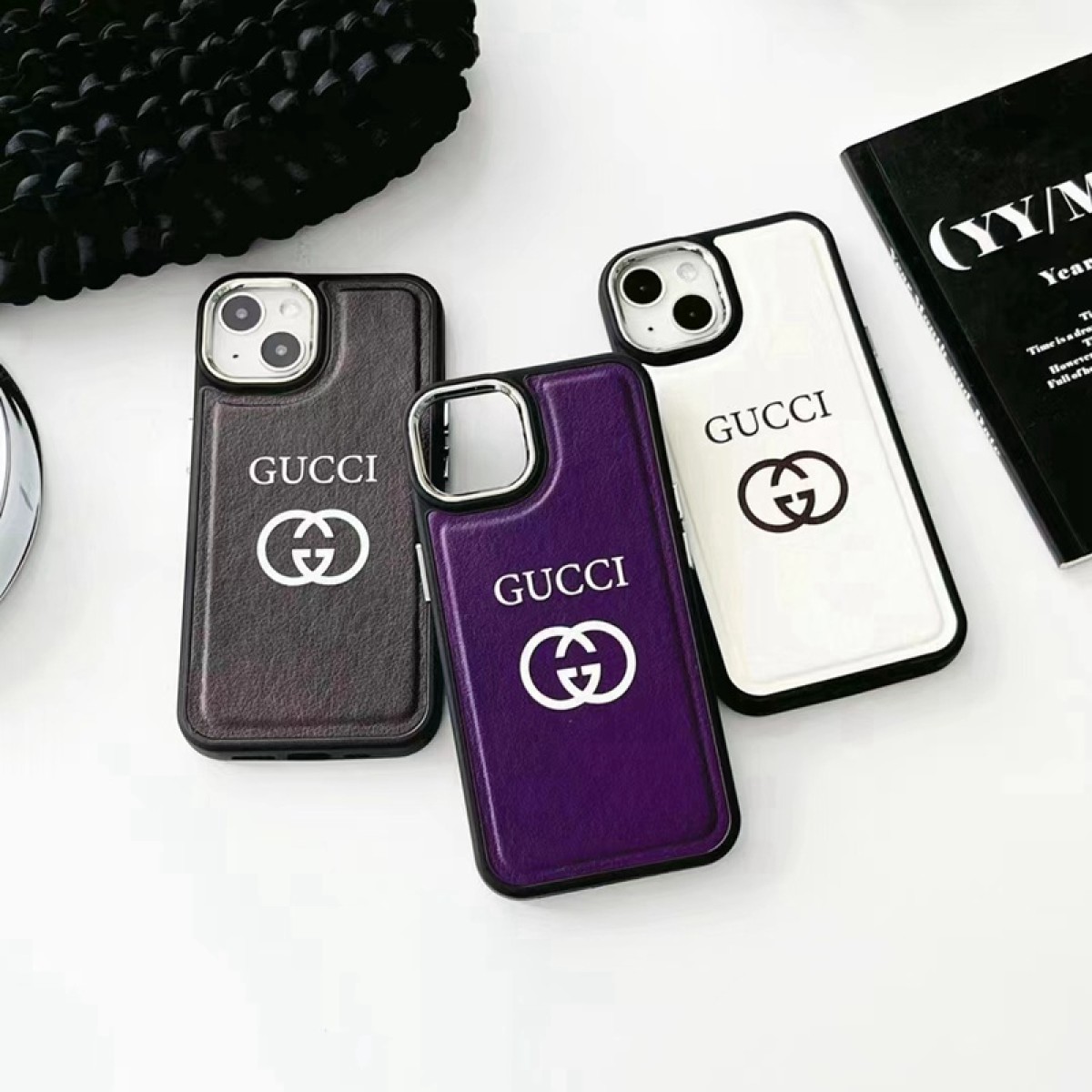 Gucci iphone 14plus/14pro max leather monogram case