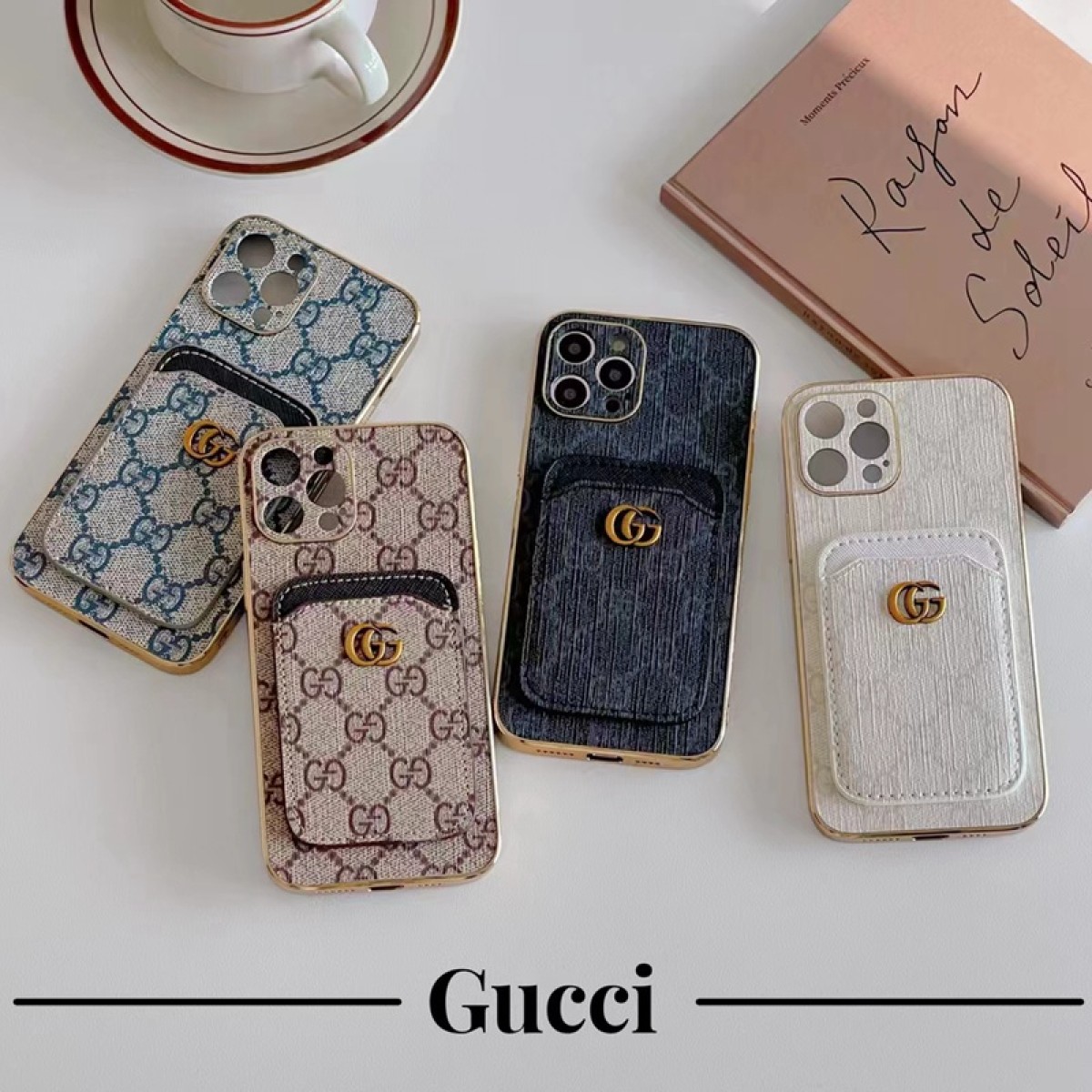 Gucci iphone 14plus/14pro max leather monogram case