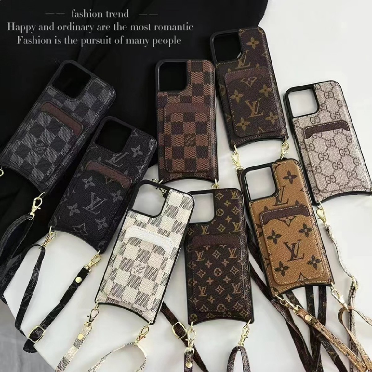 lv gucci iphone 14 pro max plus case luxury card leather strap