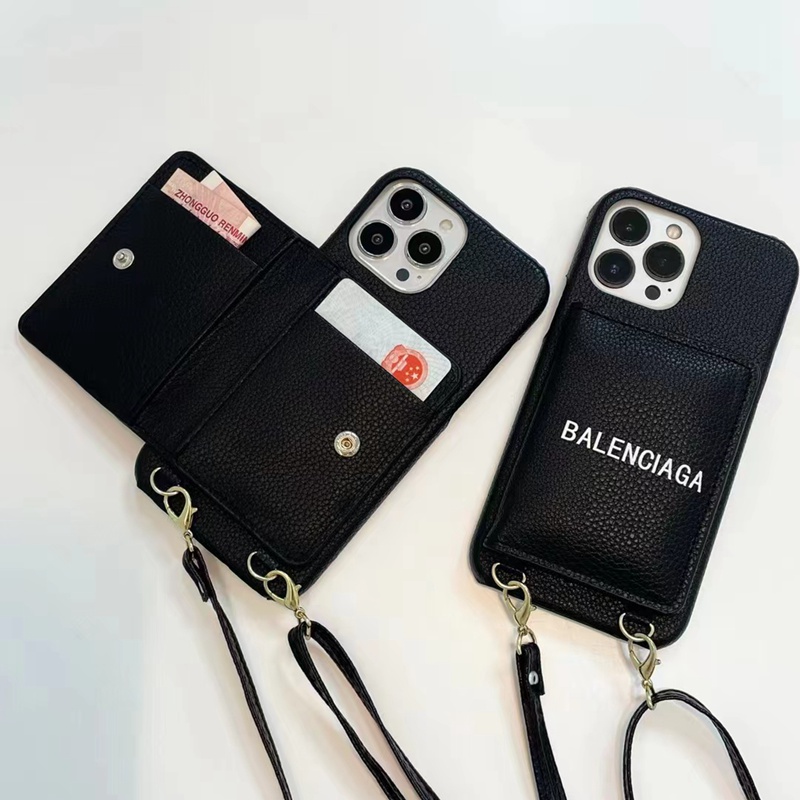 balenciaga iphone 14 pro max plus case luxury strap card bag leather logo cover