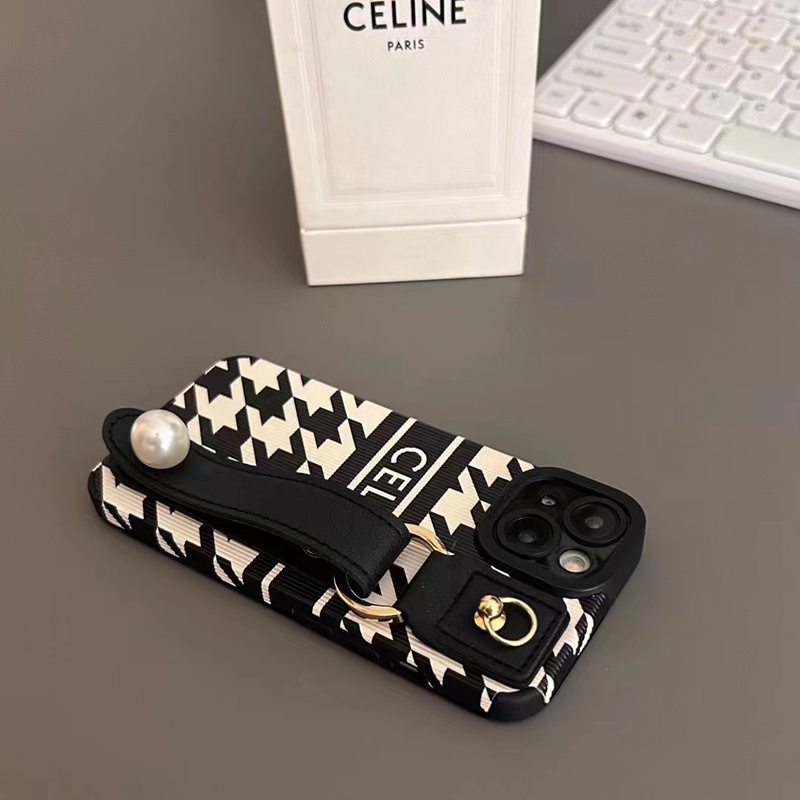 celine iphone 14 pro max plus case luxury band leather stand ring logo cover