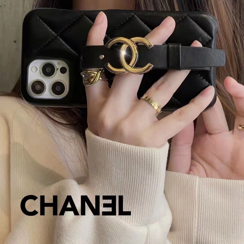 chanel iphone14pro max/14plus case leather strap monogram belt cover