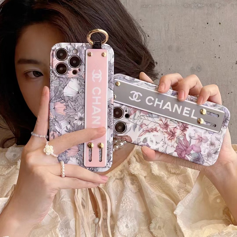 Chanel luxury handband stand ring flower monogram elegant hang iphone 14 Pro Max case