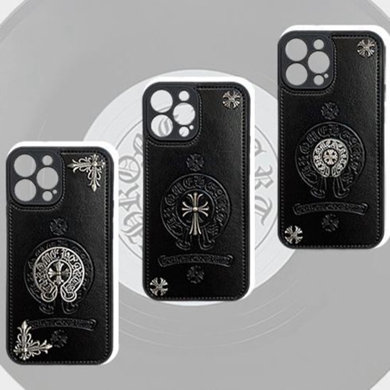 Chrome Hearts luxury cross monogram learther black case iphone 14 Pro Max cover