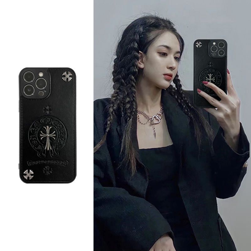 chrome hearts iphone 14 pro max plus case luxury fashion learther logo cover 