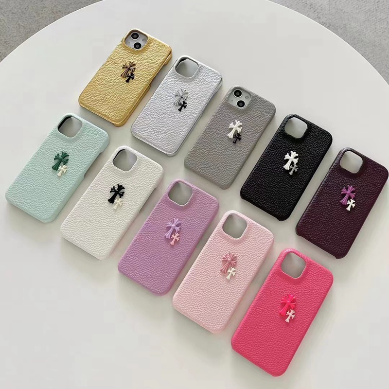 Chrome Hearts luxury cross monogram leather colorful cute iphone 14 Pro Max Plus case