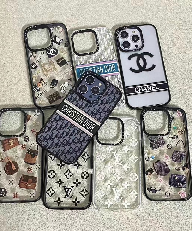 Chanel LV Dior luxury clear monogram cute shine case For iphone 14 Pro Max cover 