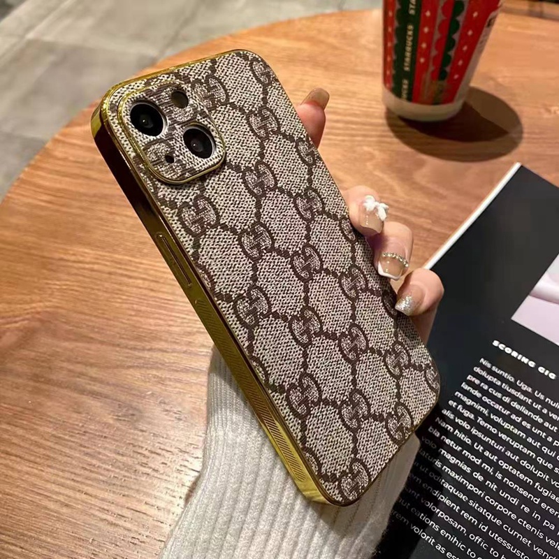 Gucci iphone 14plus/14pro max leather monogram case