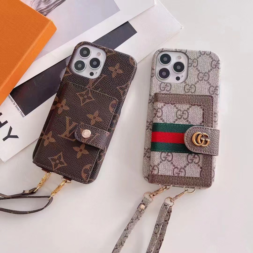 Louis Vuitton Gucci luxury card iPhone 15 pro max plus ultra Case strap monogram bag leather galaxy a54 5g s23 plus ultra designer brand cover shell for Man Women Girls
