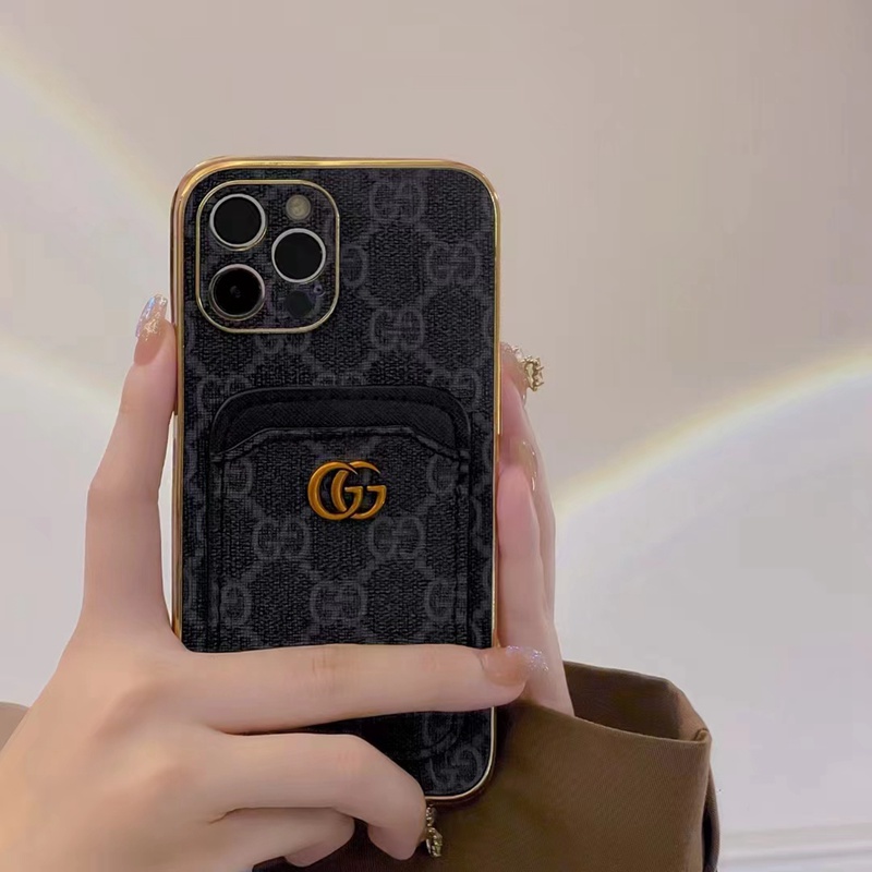 Gucci iphone 14plus/14pro max leather monogram case, by Rerecase