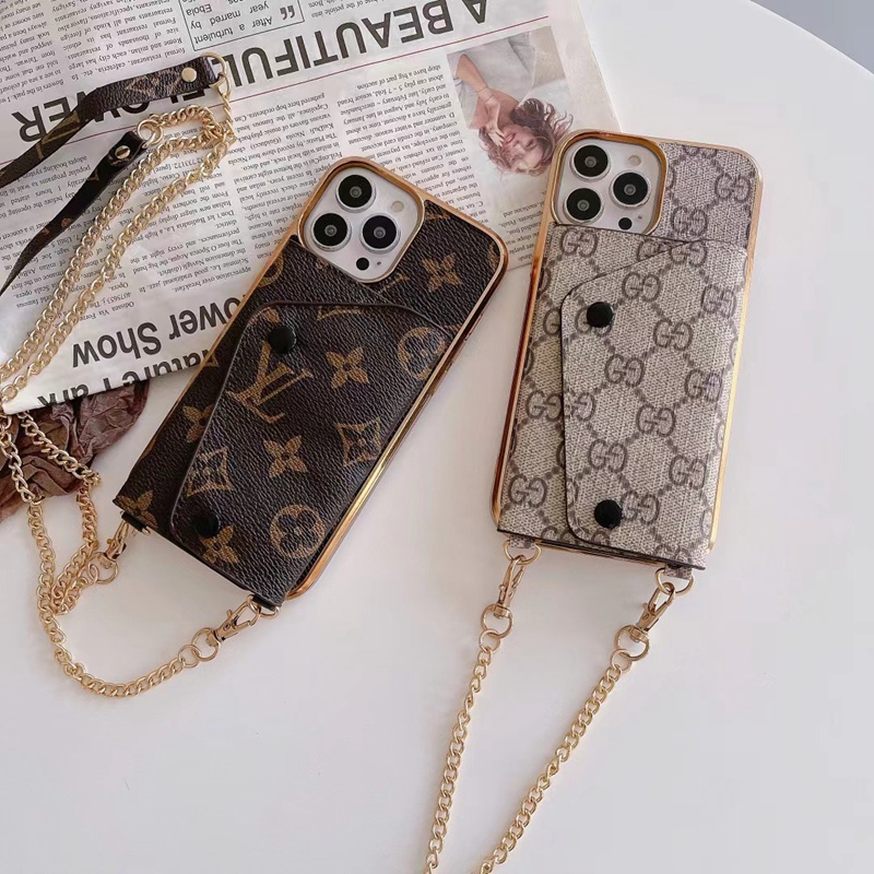 lv gucci iphone 14 pro max plus case strap bag card leather logo designer Man Women cover