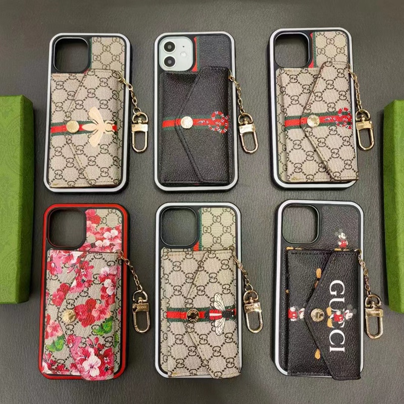 Gucci luxury leather card bag chain monogram disney bee snake iphone 15 pro max case 13 12 14 cover