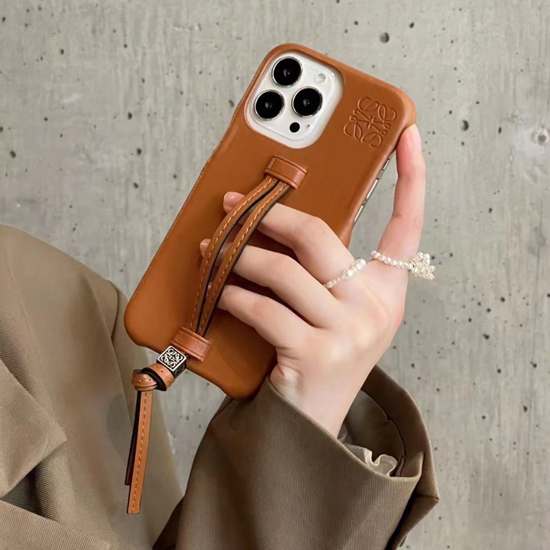 loewe iphone 15 pro max plus ultra case luxury leather strap handbend rope card logo shell Man cover