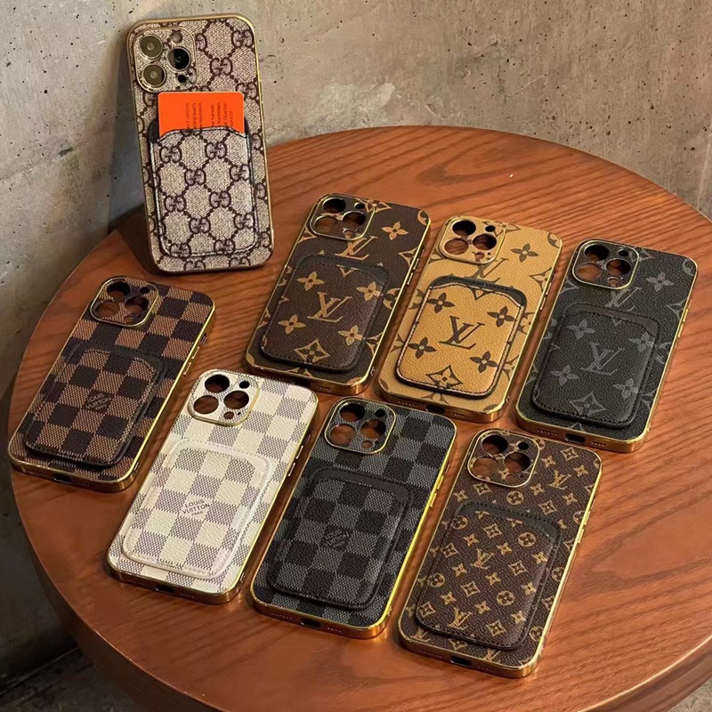 Louis Vuitton Gucci iphone 14 pro max luxury leather card monogram bag elegant back case