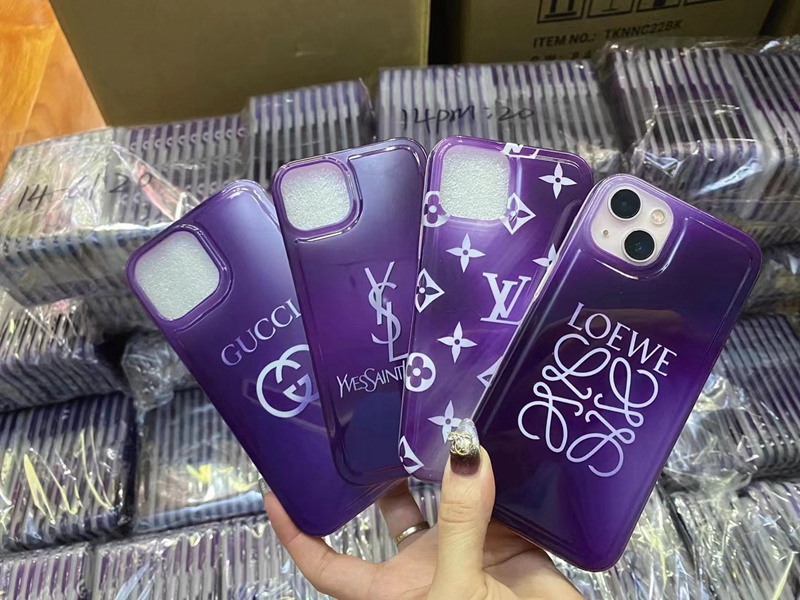 LV YSL Gucci Loewe iphone 15 Pro Max 15 plus case purple monogram shine luxury cover