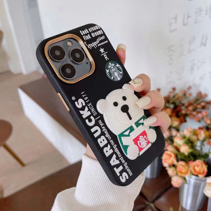 Louis Vuitton Starbucks luxury iphone 14 pro 14 pro max 14 plus 13 12 11 pro max bear case 
