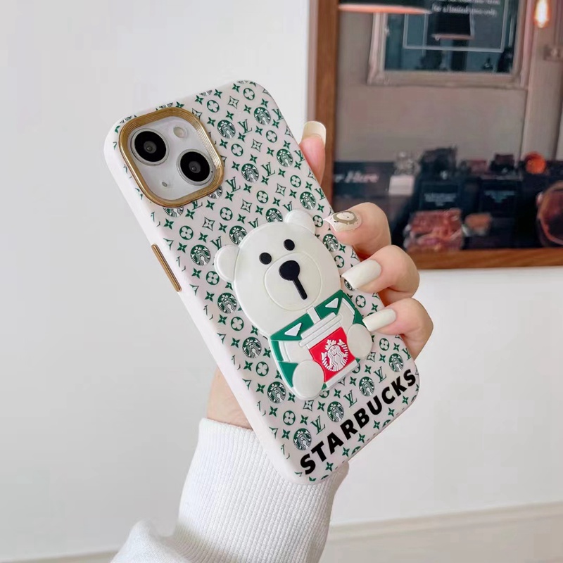 lv iphone14 pro max 14 plus case starbucks luxury bear logo brand style cover
