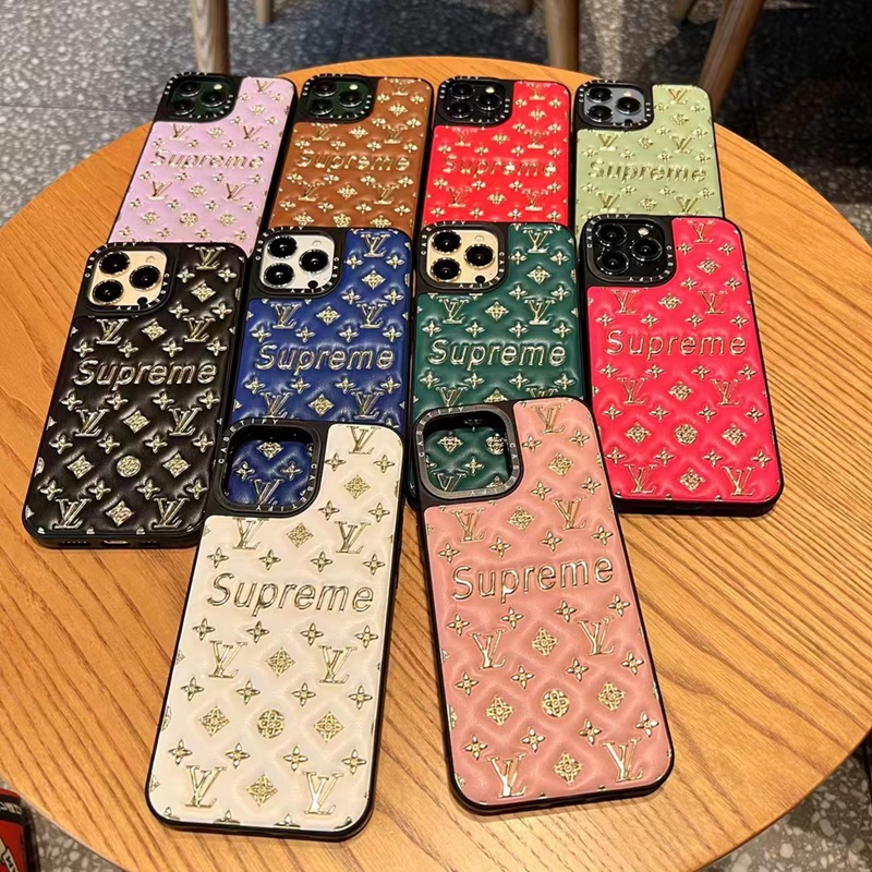 LV Supreme luxury leather iphone 14 Pro Max case monogram shine elegant