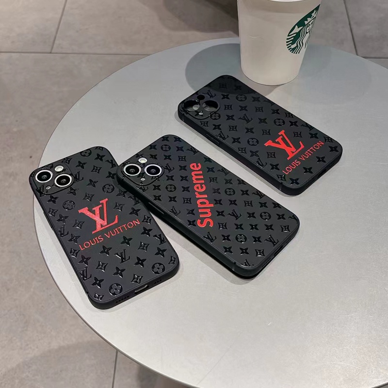Supreme LV luxury monogram red brand black TPU case For iphone 14 Pro Max Plus 