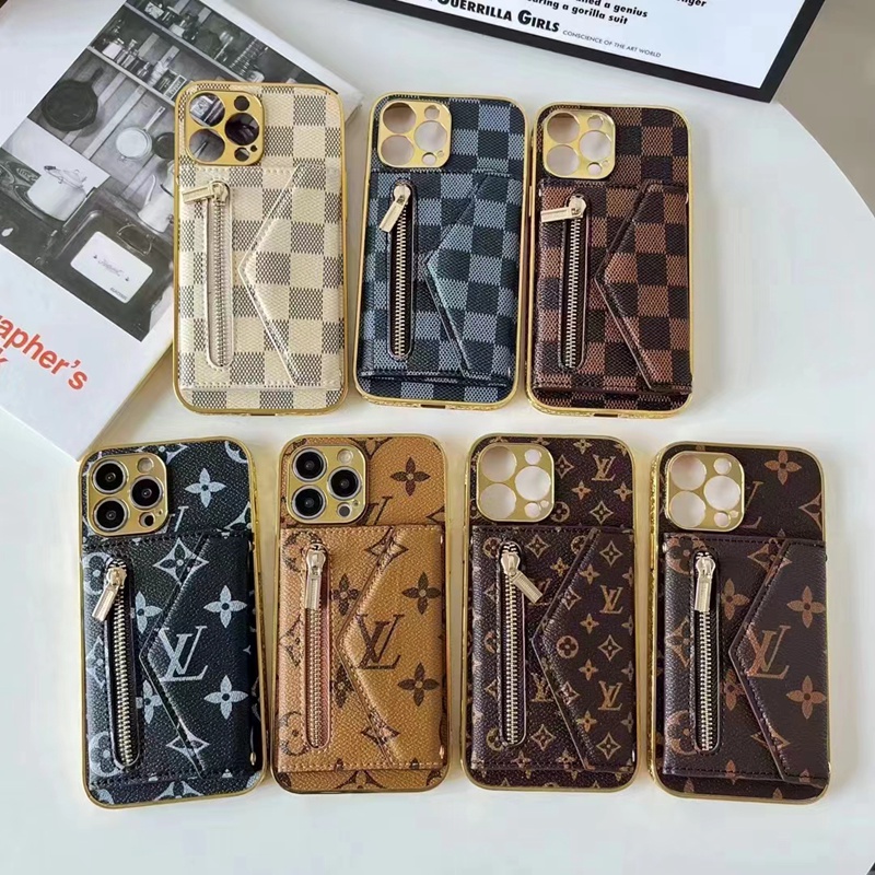 LV luxury leather card wallet bag zipper monogram iphone 14 pro max case 13 12 11 cover