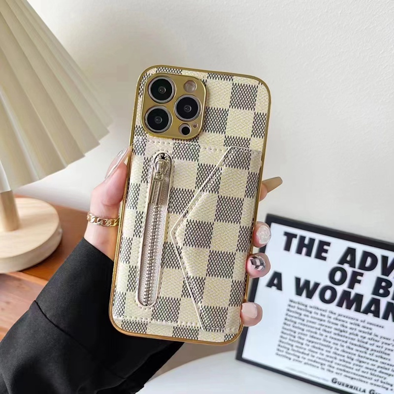 lv iphone 15 pro max plus ultra mini case luxury wallet card leather zipper bag logo cover