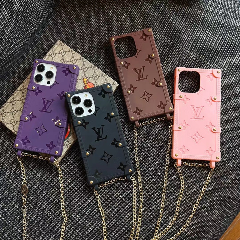 LV monogram lady trunk chain luxury case back cover for iphone 14 pro max case