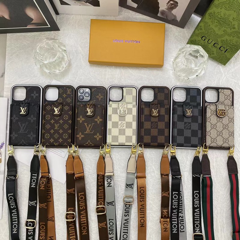 Louis Vuitton Gucci leather strap iphone 15 Pro Max monogram wallet card elegant LV bag cover