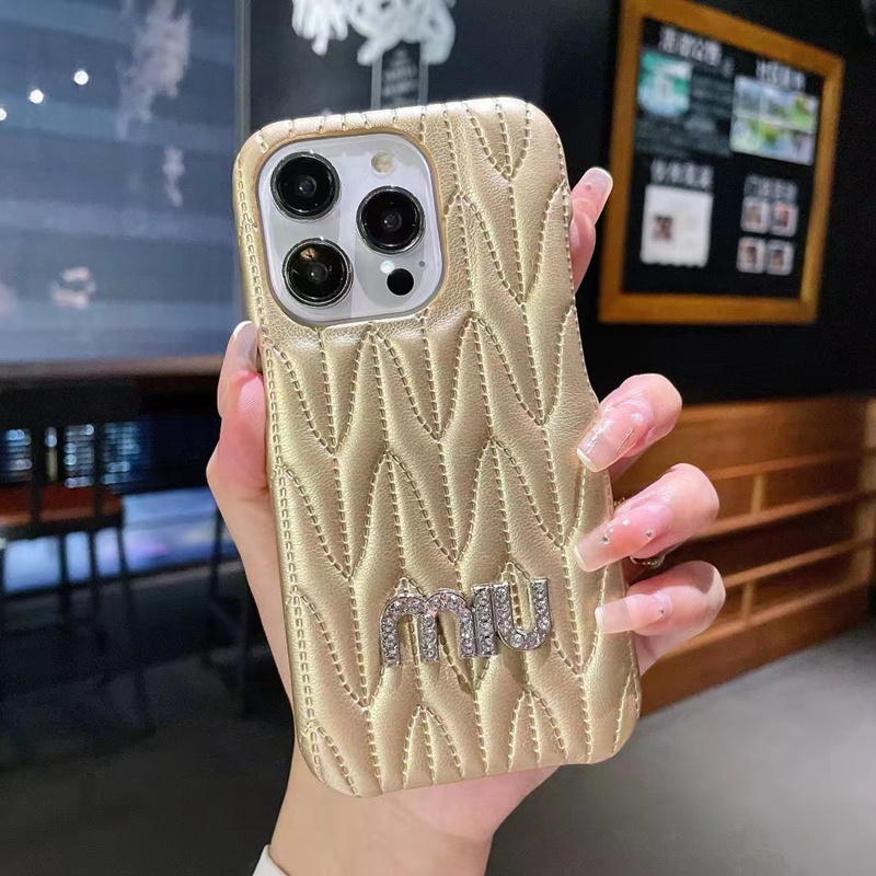 miumiu iphone 15 pro max ultra plus case luxury leather shine color logo cover