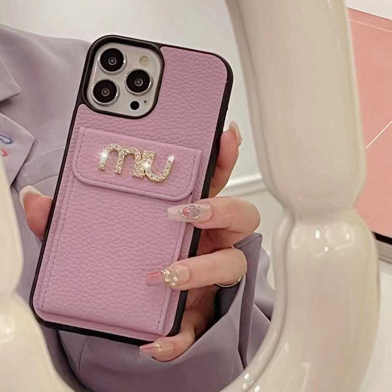 Miu Miu iphone 15 Pro Max Plus case luxury leather card bag logo cover