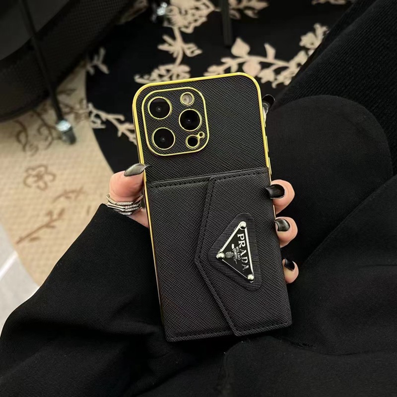 Prada iPhone13/14/15 Pro Max Wallet Flip CaseShockproof Protective Designer iPhone Case