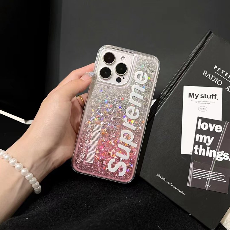 supreme iphone15 pro ultra plus case luxury clear flow shine logo women ladies men cover