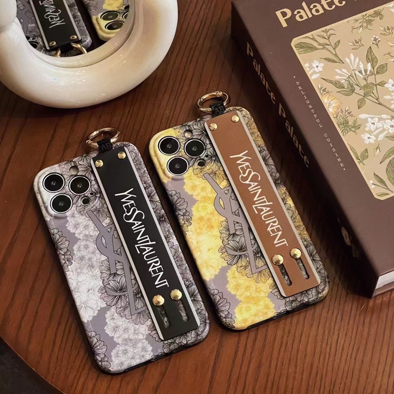 Yves Saint Laurent luxury handband stand ring flower monogram YSL hang iphone 14 Pro Max case