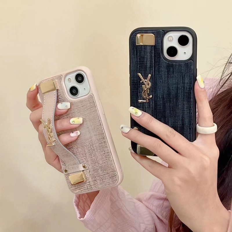 ysl iphone15 pro ultra plus case luxury bend stand leather Yves Saint Laurent logo cover