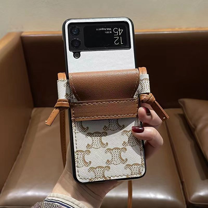 Celine luxury galaxy z flip 4 5 Case leather strap monogram shookproof stylish case