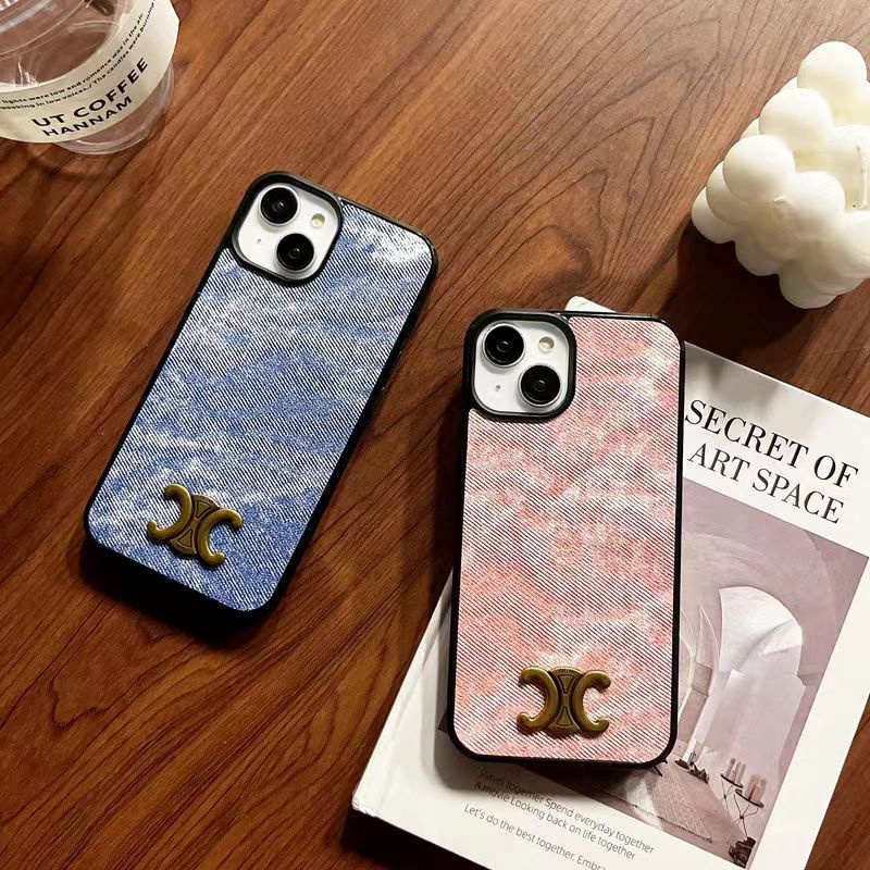 celine iphone 15 pro max plus case luxury denim jeans cloth logo fashion brand protect cover