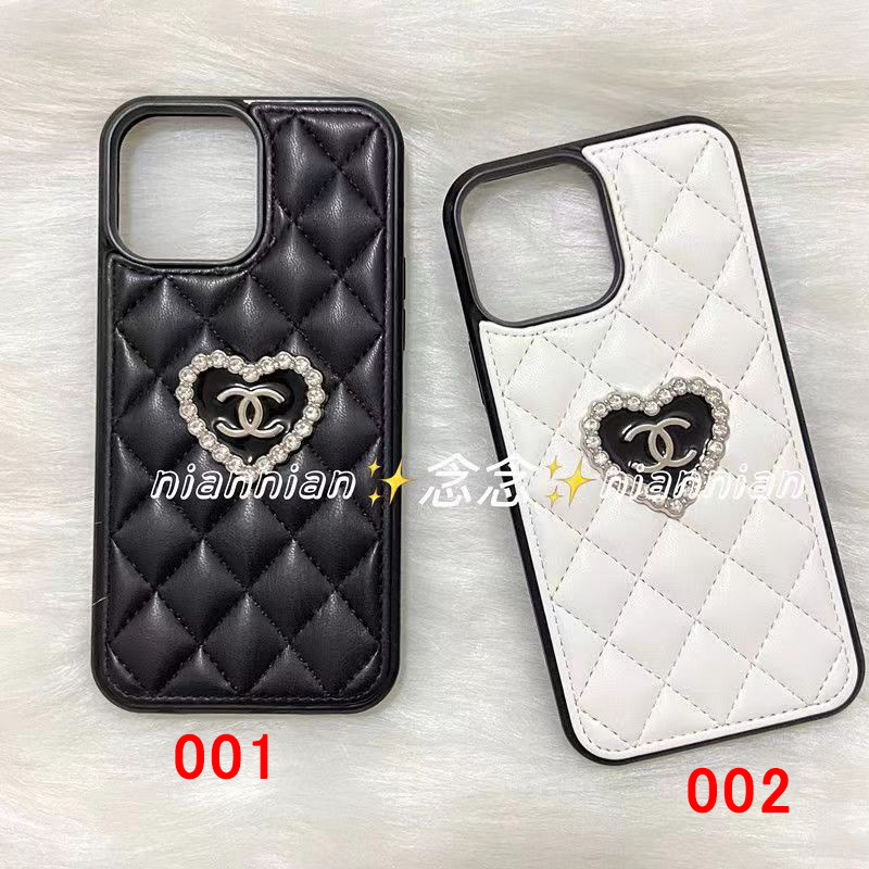 chanel iphone 14 pro max plus case leather luxury shine monogram heart women cover