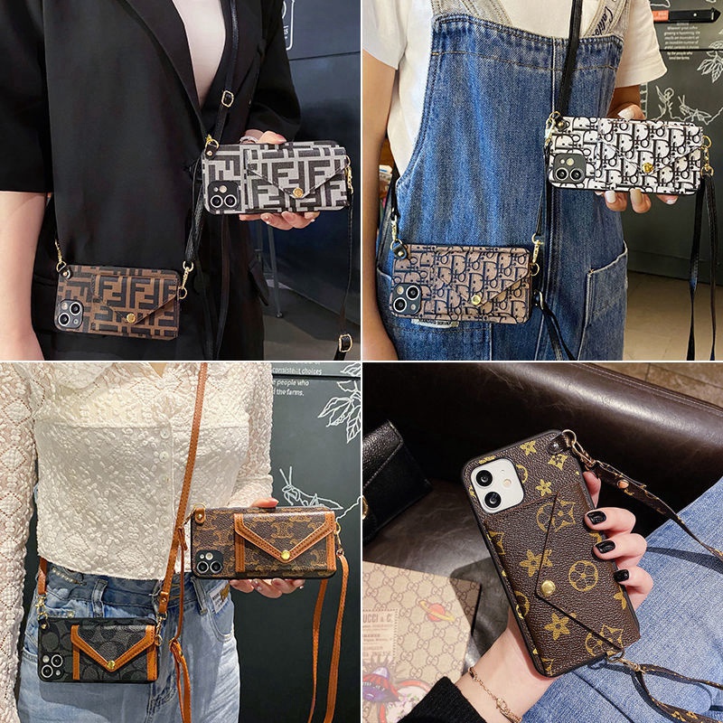 Dior LV iPhone 14 12 13 Pro Max case FENDI Leather bag strap Shockproof COACH HERMES Fashion